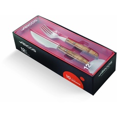 Arcos Table Messer - Steakmesser Set 12 Stück (6 Messer + 6 Gabel) - Edelstahl - HandGriff Packholz Farbe Braun