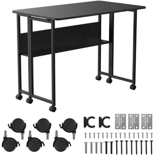 Maclean Brackets Maclean MC-126 Klappbarer Mobiler Schreibtisch 100x58 cm mit Regal Stahlgestell 50 kg belastbar Computertisch Arbeitstisch Büro Tisch auf Rollen (Schwarz)