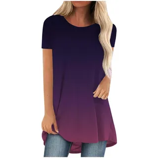SKFLABOOF Longshirt Damen Rundhals Kurzarm Oversize Tshirt Tunika Einfarbig Basic Shirt Long Bluse Tops Italienische Mode Longpullover Longbluse Damen Lässig für Leggings