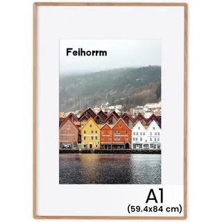 Feihorrm Massivholz Bilderrahmen, A1 Eiche Bilderrahmen, Mit gehärtetem Glas, Für 59,4x84 cm-Fotos ohne Passepartout oder 41x58,4 cm-Fotos mit Passepartout (Beige, A1 (59,4x84 cm)/ 1x)