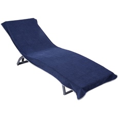 Sowel® Frottee Liegen Auflage, 100% Bio-Baumwolle, Strandtuch mit Kapuzenüberschlag, rutschfest für Strand- und Garten-Liegen, 220 x 80 cm, Navy/Grau