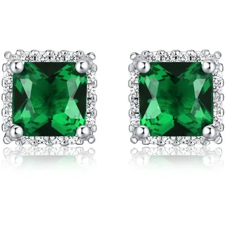 Diamond Treats Smaragdgrüne Ohrringe aus 925 Silber, quadratische Ohrstecker mit grünen Zirkonia-Steinen, massive Silber grüne Ohrringe für Damen, 925 Silber Ohrstecker für Frauen in Grün
