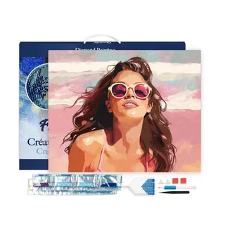 Figured'Art Diamond Painting Erwachsene 40x50cm Mit Rahmen Ganze Leinwand gespannt Freude am Strand 5D Bilder Eckige Steine - DIY Set Basteln