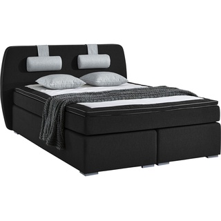 Atlantic Home Collection Boxspringbett REX, 140 x 200 cm, inklusive Topper (Härtegrad H2) und Nackenkissen, schwarz