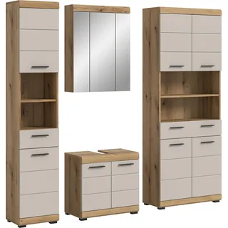 xonox.home – Badkombination Scout 201x191x34 cm in Evoak Oak und Kaschmir Nachbildung matt – Umfangreiche Badezimmerkombination mit Stauraum – modern & stilvoll
