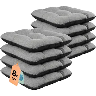 Outdoor Leinen-Optik Sitzkissen Stuhlkissen - 8er Set - 45 x 45 cm - Made in EU, Wasserdichtes & UV-beständig Gartenkissen - Stuhlauflage Stuhlpolster für Balkonstühle – Grau