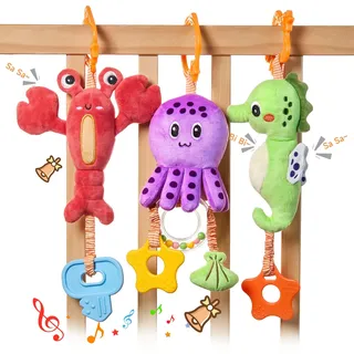 TUMAMA KIDS Baby Spielzeug 0-6 Monate, Seepferdchen, Hummer, Octopus Kuscheltier, Spielzeug Baby für Kinderwagen, Babybett und Autositz, Neugeborene Geschenk Junge und Mädchen