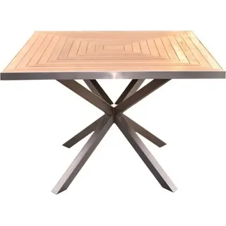 Teako Design Gartenmöbel Set Teak Edelstahl 4 Stühle Lavarone + Tisch Andalo stapelbar wetterfest (100 cm Breit)