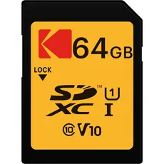 Kodak SD-Karte 64 GB UHS-I U1 V10 SDHC/XC – Speicherkarte, Lesegeschwindigkeit 85 MB/s Max – Schreibgeschwindigkeit 25 MB/s Max – Speicherung von Full-HD-Videos und hochauflösenden Fotos – SD Card