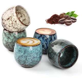 Espressotassen, 5 x 100ml espresso tassen set, Hochwertige Espresso Tassen aus Steingut, Dickwandig Keramik Espressotassen ideal für Espresso,Mokka,Macchiato, Tee, Perfekt Geschenk für Frauen Männer
