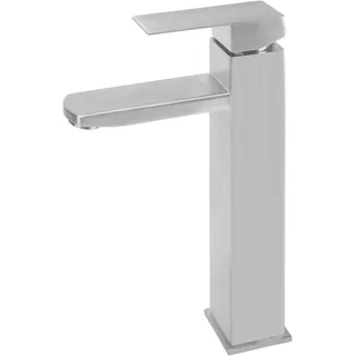 VirtuGro Waschtischarmatur Hoch Wasserhahn Bad mit Hoher Auslauf Silber | Waschtischarmatur Armatur 21.5cm Badezimmer Einhebelmischer Waschbecken Edelstahl Gebürstet für Aufsatzwaschbecken Silber