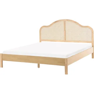 BELIANI Bett Hellbraun MDF-Platte mit Lattenrost 180 x 200 cm Holzbeinen Hohem Kopfteil aus Wiener Geflecht Boho Stil Schlafzimmer Möbel Doppelbett - Braun