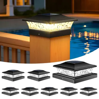 NIORSUN Solar Pfostenleuchte 8 Stück, Solar Pfostenkappe für 9*9 10x10 12*12cm usw. Holz/Vinyl Pfosten, IP64 Wasserdicht, Warm-/Kaltweißes Licht, Solarlampen für Zaunpfosten, Terrasse, Garten Deko