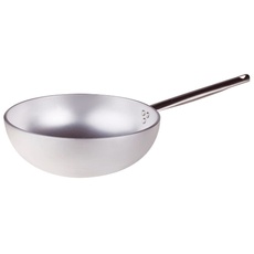 Pentole Agnelli Wok für Induktionsherd mit gewelltem Boden, aus Aluminium, mit Griff aus Edelstahl, Silber 32 cm Silber/schwarz