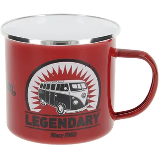BRISA VW Collection - Volkswagen Große Emaille Kaffee-Tee-Tasse-Becher-Haferl für Camping & Outdoor T1 Bus 500 ml (Legendary/Rot)