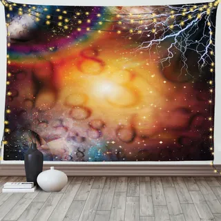 ABAKUHAUS Astrologie Wandteppich, Astrale Spiritualität, Wohnzimmer Schlafzimmer Heim Seidiges Satin Wandteppich, 200 x 150 cm, Mehrfarbig