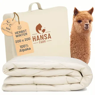 HANSA-FARM | Baby Alpaka Bio-Bettdecke 200 x 200 cm (Füllung 2.000g) - Herbst Winter warm - atmungsaktiv und temperaturausgleichend - Große Aufbewahrungstasche