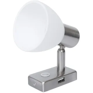 lighteu, 12V 2W D1 USB Decken- / Wandstrahler, Nickel-Finish, Nachttischlampe, Leselampe mit Touch-Schalter dimmbar warmweiß/blaues Licht für Yacht, Caravan, Wohnmobil