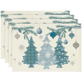 Artoid Mode Blau Kiefer Bäume Weihnachten Platzsets 4er Set, 30x45cm Winter Xmas Tischset Waschbar Platzdeckchen Küche Party Deko