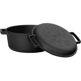 4 L Kochtopf aus Gusseisen mit Deckel-Bratpfanne 2in1 Set - Induktion Bräter Brottopf Suppentopf Bratentopf Brotbacktopf - Brotbackform Schmortopf Feuertopf Dutch Oven