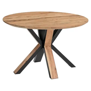 Runder Esszimmertisch Akazie naturfarben Schweizer Kante 105 cm Spider-Gestell schwarz aus Metall + Holz KIMBERLY - Naturbelassen