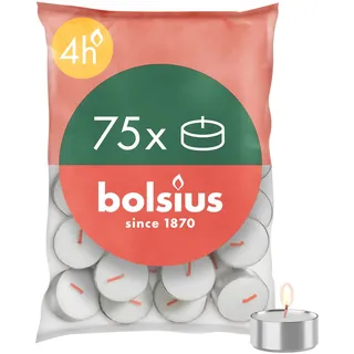Bolsius D-light Teelichter - 75 Stück - im Beutel - Länge Brenndauer 4 Stunden - Dekorative Haushaltkerzen - Weiß - Enthält Natürliches Pflanzenwachs - Ohne Palmöl