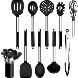 Silikon Kochbesteck Set, 10-teilig, Antihaft, Hitzebeständig, Schwarz