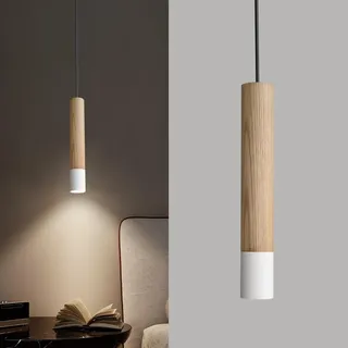 ouglres Pendelleuchte Einflammig,Hängelampe Weiss Holz Vintage,Gu10 Hängeleuchte Höhenverstellbar für Nachttisch Schlafzimmer Küche Nachttisch Esstisch Wohnzimmer Bar,Designer Nachttischlampen