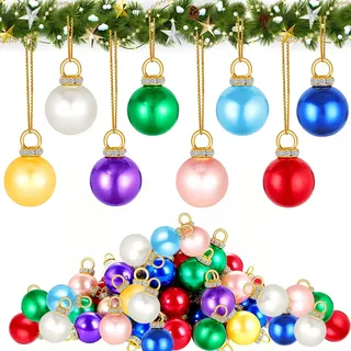 Kleine Weihnachtskugeln Set, 72 Stück Mini Weihnachtskugeln, 16 mm Mini Christbaumkugeln, Weihnachtskugelns Bunt mit 10 Metern Golddraht für Weihnachtsbäume, Girlanden, Treppen, Fenster