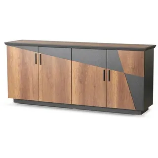 Sideboard Aktenschrank mit 4 Türen Braun / Grau Zweifarbig Modern Stil - Braun, Grau