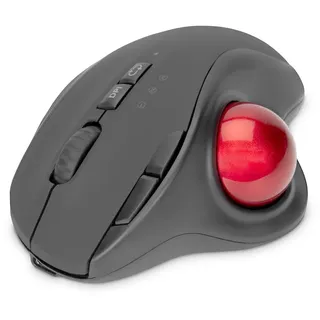 Digitus Ergonomische Trackball Maus, drahtlos, rechts, Trackball, RF Wireless + Bluetooth, 2400 DPI, 4000 fps, Schwarz - Schwarz