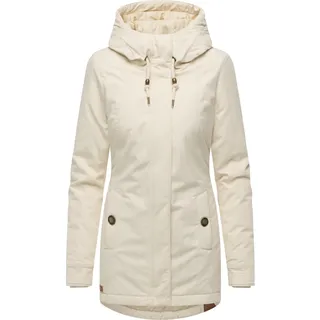 Winterjacke RAGWEAR "Winterjacke Monadena Parka YOUMODO", Damen, Gr. M, beige (ecru), Obermaterial: 68% Baumwolle CO. 32% Nylon NY.  Obermaterial: Futter: 100% Polyester PES. 100% Polyester PES., figurbetont Po-bedeckend, hoch geschlossener Ausschnitt, verstellbar Rippstrickbündchen, Jacken Winterjacke, Warmer Kurzmantel mit Kapuze