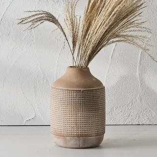 SIDUCAL Rustikale Bauernhaus-Vase, Keramik, Sandglasur, Boho-Vase, Keramik, dekorative Blumenvase für Heimdekoration, Tisch, Wohnzimmerdekoration, Regaldekoration, Kaminsims, 17,8 cm, Beige