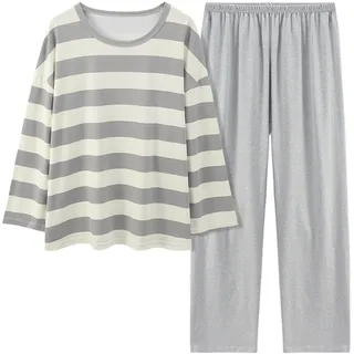 Pyjama für Damen, Winter, warm, für den Winter, für den Innenbereich, 2023, Nachtwäsche, 2-teilig, bequem, Nachtwäsche, Schlafanzug, Langarm, lange Hose, Baumwolle, Sleepwear