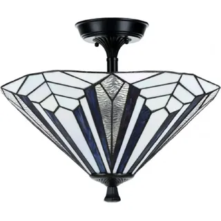 Casa Padrino Luxus Tiffany Deckenleuchte Blau / Weiß / Schwarz Ø 45 x H. 35 cm - Luxus Qualität