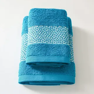 Jenny Sesal Miriam Handtuch-Set mit Jacquard-Rüschen, Set aus Zwei Badetüchern für Gesicht und Gäste, Maße: Gesicht: 50 x 100 cm, Gästehandtuch 38 x 58 cm, 100% Baumwolle, weich im Griff (Petrol)