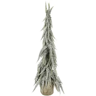 Flair Flower Künstlicher Mini Tannenbaum im Sack aus Jute Beschneit Schnee Christbaum Kunst Kunsttanne Kleiner Weihnachtsbaum Weihnachtsdeko, grün/weiß, 10x10x60 cm, 270405GNW