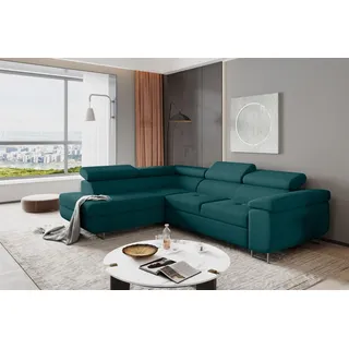 Ecksofa Sofa JADE Stoff Matt Velvet Türkis mit Schlaffunktion Ottomane Links - Türkis