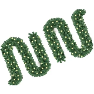 Yakimz Weihnachtsgirlande mit Beleuchtung, 2er 5M Künstlich Tannengirlande mit 100 LEDs Warmweiß 8 Modus Lichterketten, Girlande Weihnachten Weihnachtsdeko Innen und Außen, Grün