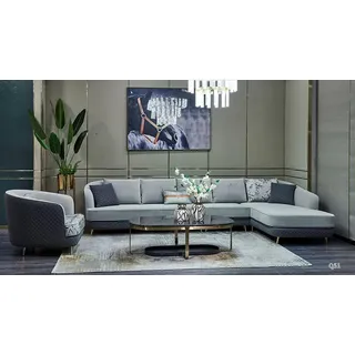 Wohnlandschaft Ecksofa L Form Sessel Set Garnitur Modern Sofa Leder Couch 2tlg. - Blau