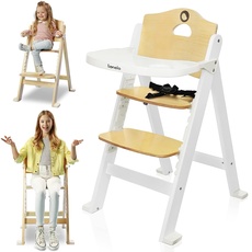 LIONELO Floris 3-in-1 Kinderstuhl aus Holz, hochverstellbarer Stuhl, abnehmbares Tablett, von 6 bis 36 Monate/bis 12 Jahre, 5-Punkt-Sicherheitsgurte, Belastbarkeit bis 15 kg / 40 kg (White)