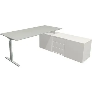 Kerkmann Schreibtisch Form 2 180x80x74 cm m. Sideboard 160x50x58 cmT-Fuß Alusilber lichtgrau - Silber