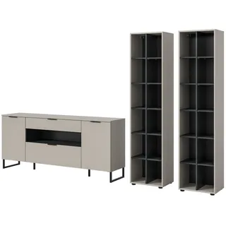 inn.furn Wohnwand "Morena" in kaschmir, und schwarz Wohnkombination 305 cm, Soft-Close - Beige, Schwarz