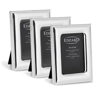 EDZARD 3er-Set Mini-Bilderrahmen Adria (für Foto 4 x 6 cm), edel versilbert, anlaufgeschützt, mit Samtrücken, zum Stellen – Fotorahmen 4x6, Silberrahmen, Portraitrahmen, Geschenk Hochzeit