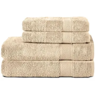 Komfortec 4er Handtuchset aus 100% Baumwolle, 2 Handtücher 50x100 cm und 2 Badetücher 70x140 cm Set, Frottee, Weich, Sand/Beige