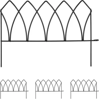 Relaxdays Beetzaun Metall, HxB je 29,5x43,5 cm, Garten Beeteinfassung zum Stecken, 4 Zaunelemente, Bogen-Optik, schwarz