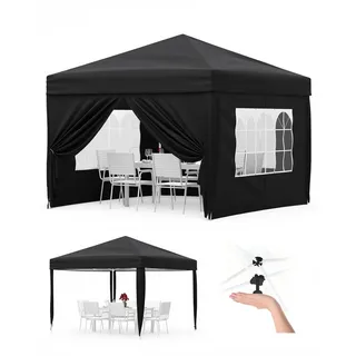 Faltpavillon 3x3 m wasserdicht stabil mit 4 Seitenwänden – Pop up Pavillon faltbar aus 420D Oxford, UV-Schutz 50+, 3-Fach höhenverstellbar, Partyzelt mit Tragetasche für Garten & Outdoor Schwarz