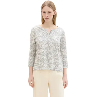 Tom Tailor Damen Langarm-Shirt Henley Regular Fit Neutral Tile Design, X-Large