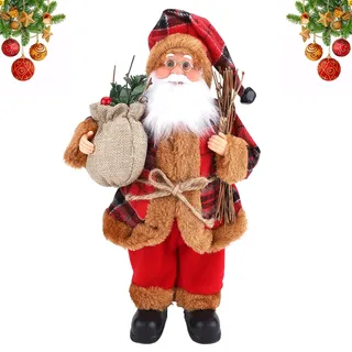 Mini Weihnachtsmann Figur stehend 32cm Traditionell Rot Weihnachtsdeko Ornament Puppe Weihnachtsmann Figur Langer Bart für Fenster Tisch Kamin Weihnachtsdeko Santa Claus A