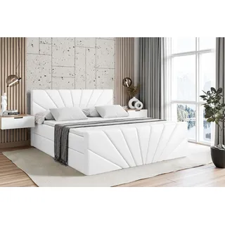 ALTDECOR Boxspringbett mit Fußteil, H3 Matratze und Topper - 200x200 cm - MILTIO-Z - Weiß Kunstleder - Polsterbett mit Bettkasten und Lattenrost, Bett mit Stauraum - Weiß